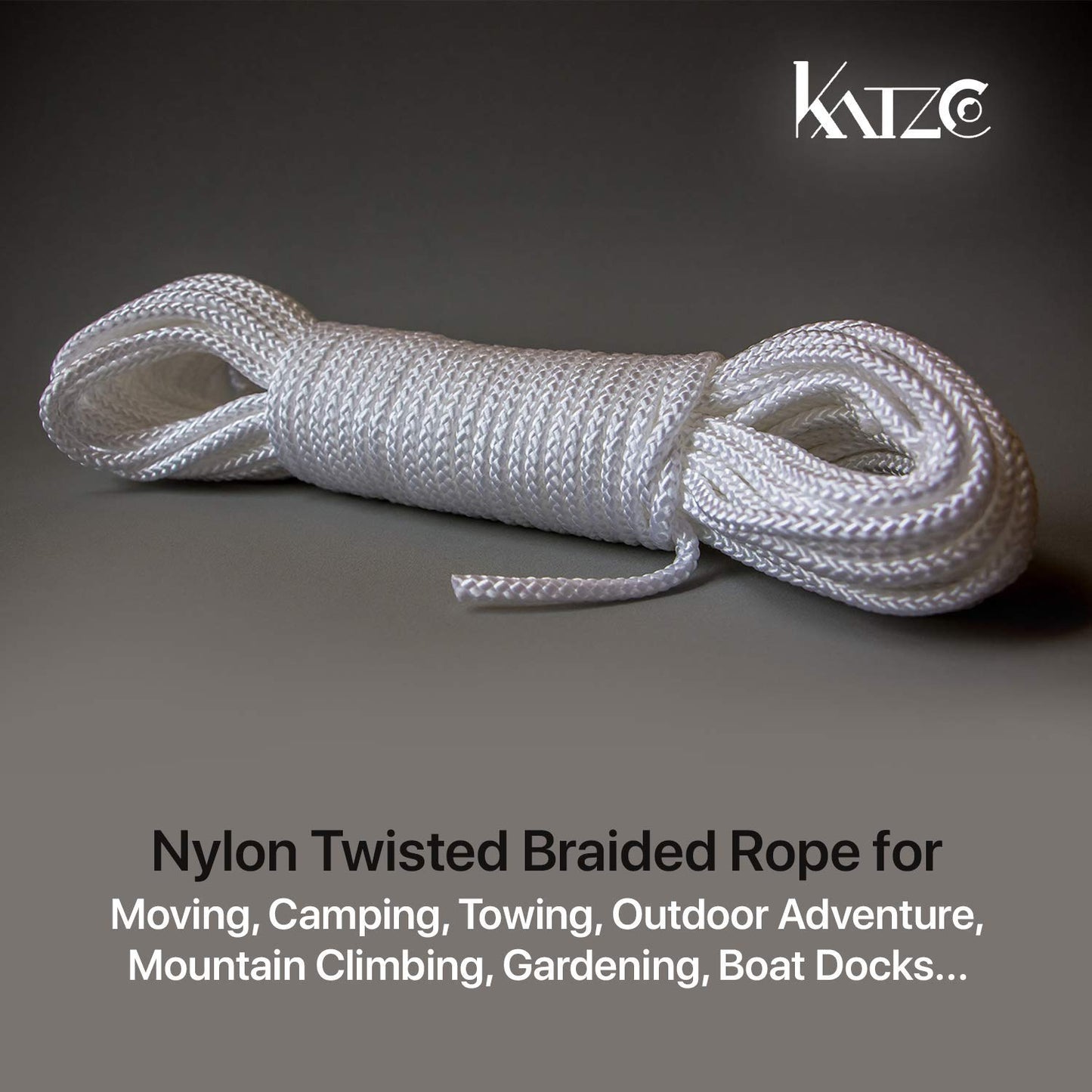 Katzco Nylon Twisted Braided Rope - 3/16 Inch x 100 Foot Anchor Rope - for Moving, Camping, Towing, Outdoor Adventure, Mountain Climbing, Gardening, Boat Docks