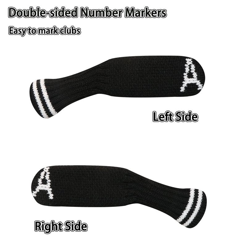 LeFeng 10pcs Knitted Golf Iron Head Covers 3-9/A/P/S Set - Lightweight and Durable Material - Multiple Patterns Golf Club Head Covers - Fit Well for Callaway Ping Taylormade Cobra Etc.(Black)