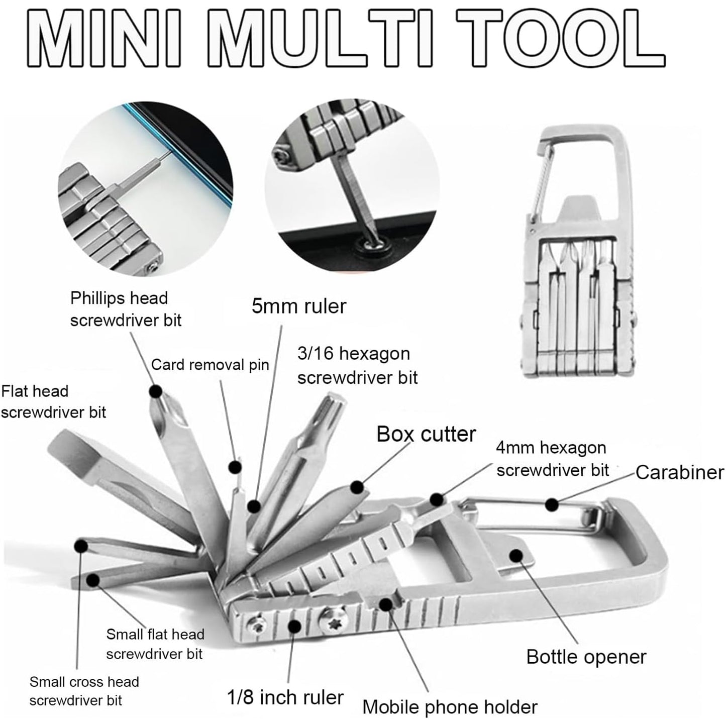 12 in 1 Mini Multi Tool, Portable Keychain Multitool, Needle Nose Pliers, Bottle Opener, Keychain Multitool Tool Compact Pocket Size for Outdoors Camping