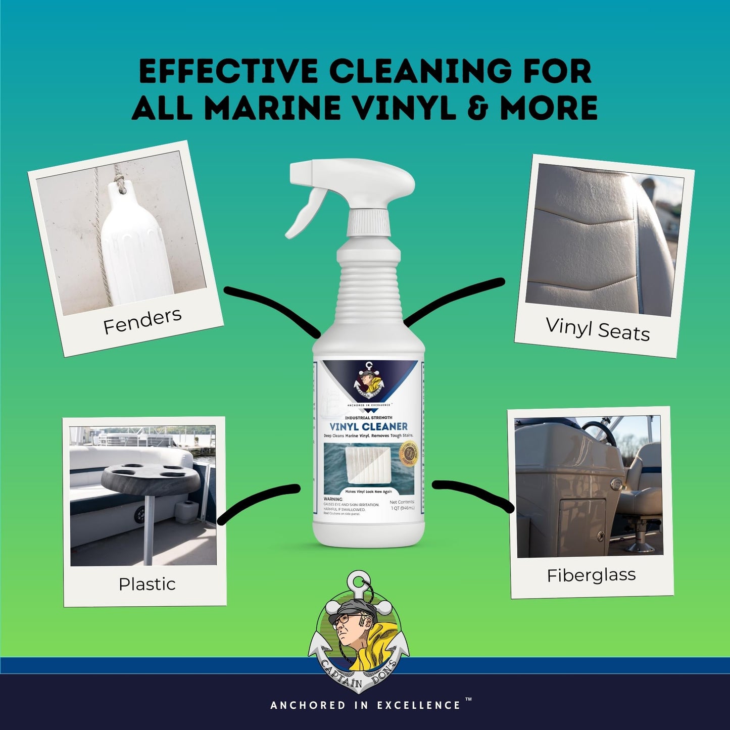 Captain Don's Industrial Strength Boat Cleaner, 32 OZ - Vinyl Boat Seat Cleaner, Boat Upholstery Cleaner, Boat Cleaning Supplies, Boat Carpet Cleaner, Deep Cleans Boat Vinyl & Removes Tough Stains