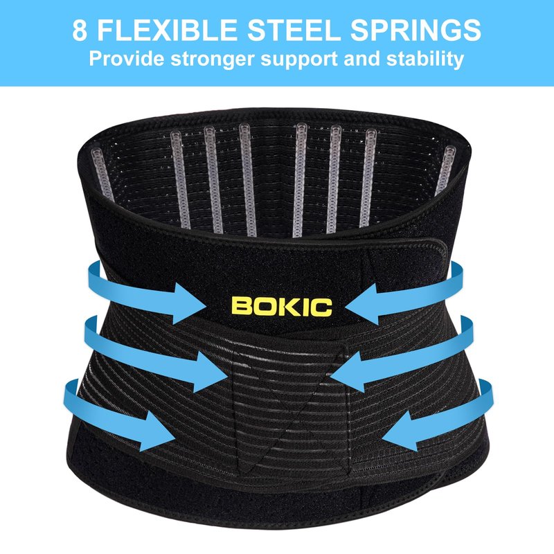 BOKIC Back Brace for Men and Women Lower Back, Lumbar Support Belt Relieve Lower Back Pain with 8 Reinforce Bones,Scoliosis, Sciatica,Herniated Disc,Back Brace for Lifting at Work 04 Black-L
