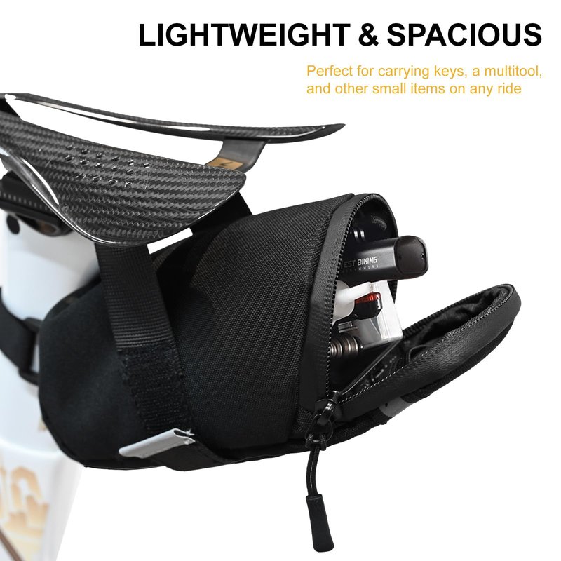 PARDUS Bike Saddle Bag, Water Resistant Bicycle Seat Bag, Durable Under Seat Storage Pouch with Multi-Tool Sleeves, Small Compact Bike Bag, Black