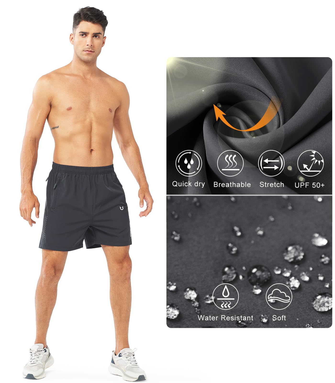 NORTHYARD Men's Athletic Running Shorts Gym Workout 7"/9"/5" Quick Dry Lightweight Sports Basketball Tennis 3 Zipper Pockets DARKGREY-5inch S