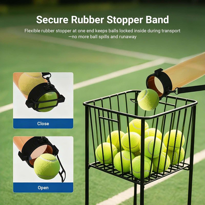 NEEWER Ball Retriever Tube Hopper for 18 Tennis Balls & 15 Pickleballs, Detachable 3 Section No Bending Pickup Picker Upper Collector with Stopper & Shoulder Strap, Orange, TB02Z