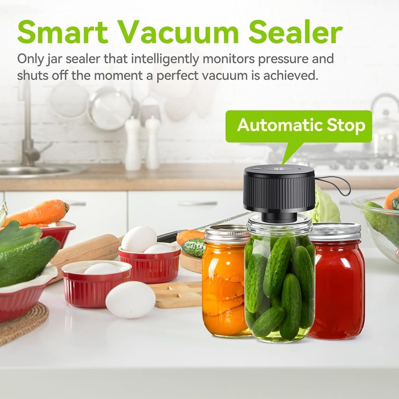 Electric Mason Jar Vacuum Sealer - Upgraded Handheld Auto-Vacuum Seal Kit | Fits Wide & Regular Mouth Jars, Containers & Bags