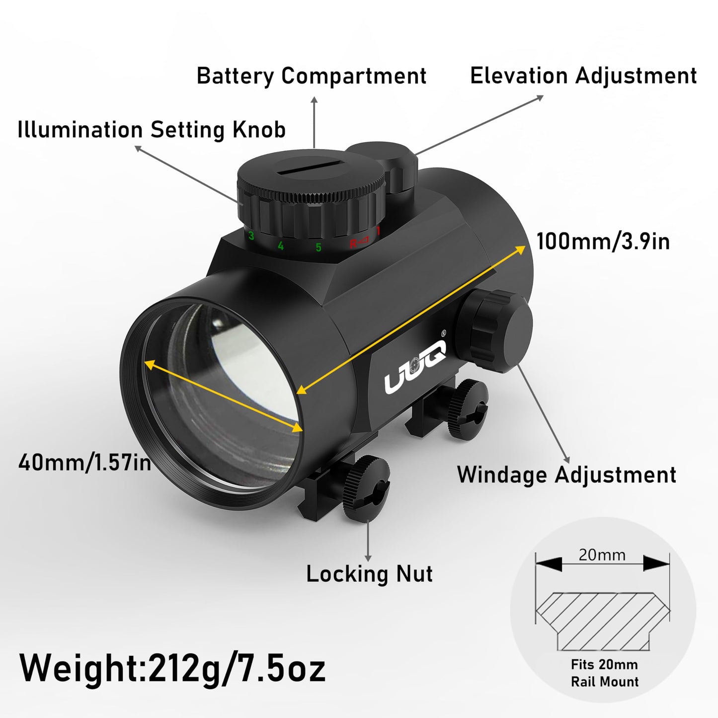 UUQ 1x40mm Reflex Sight, 4MOA Red&Green Dot Sight, Waterproof and Shockproof Gun Sight with 5-Level Brightness, Fits 20mm Rails