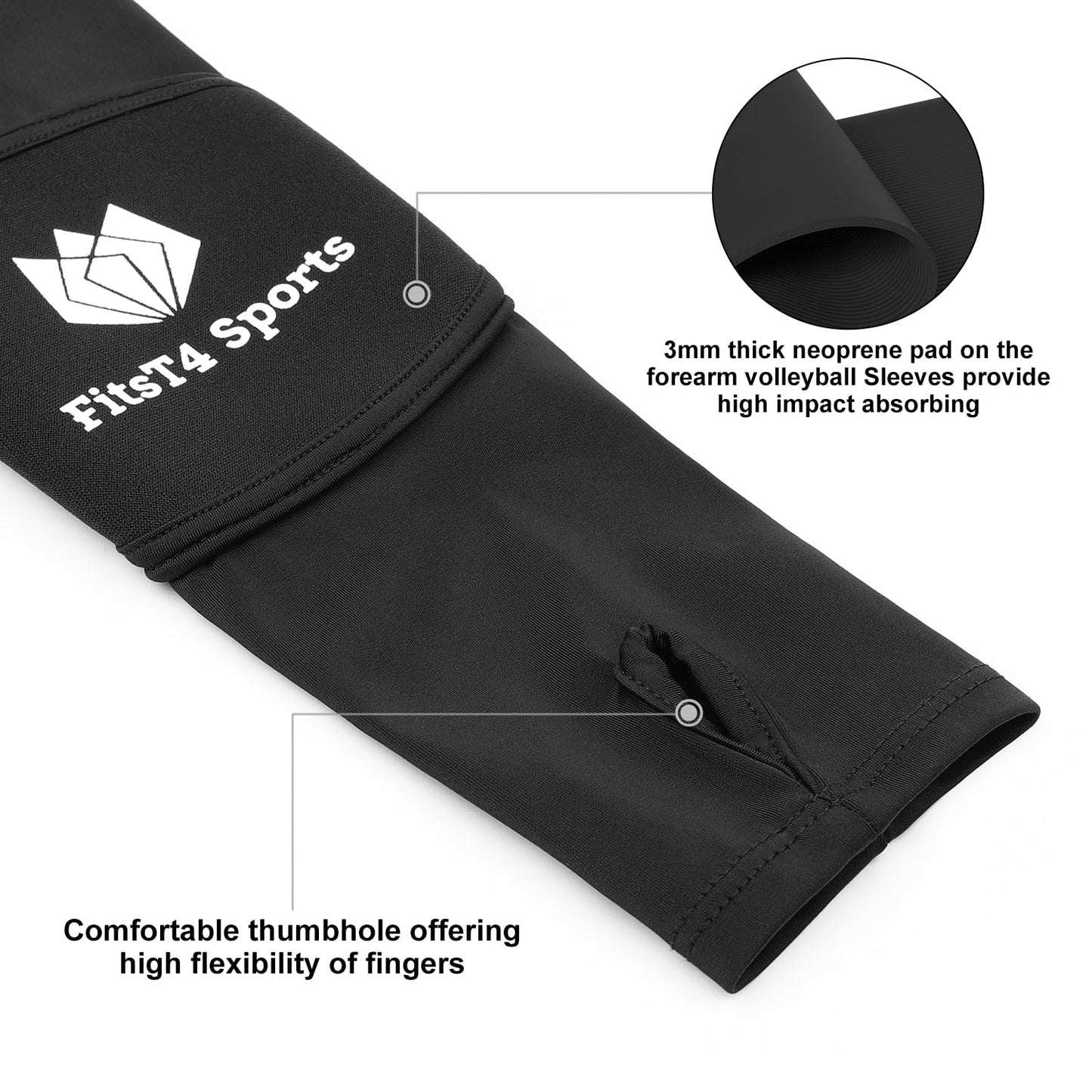FitsT4 Sports Volleyball Arm Sleeves for Girls Passing Forearm Sleeves with Protection Pads and Thumbhole for Youth,Black 10"