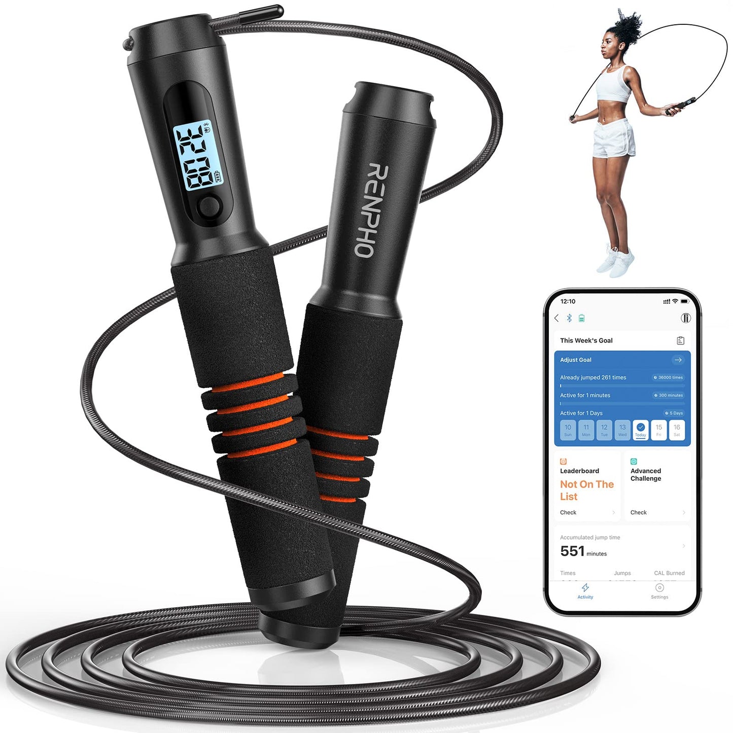 Jump Rope, RENPHO Smart Jump Rope with Counter, Fitness Skipping Rope with APP Data Analysis, Workout Jump Ropes for Home Gym, Crossfit, Jumping Rope for Exercise for Men, Women, Kids, Girls