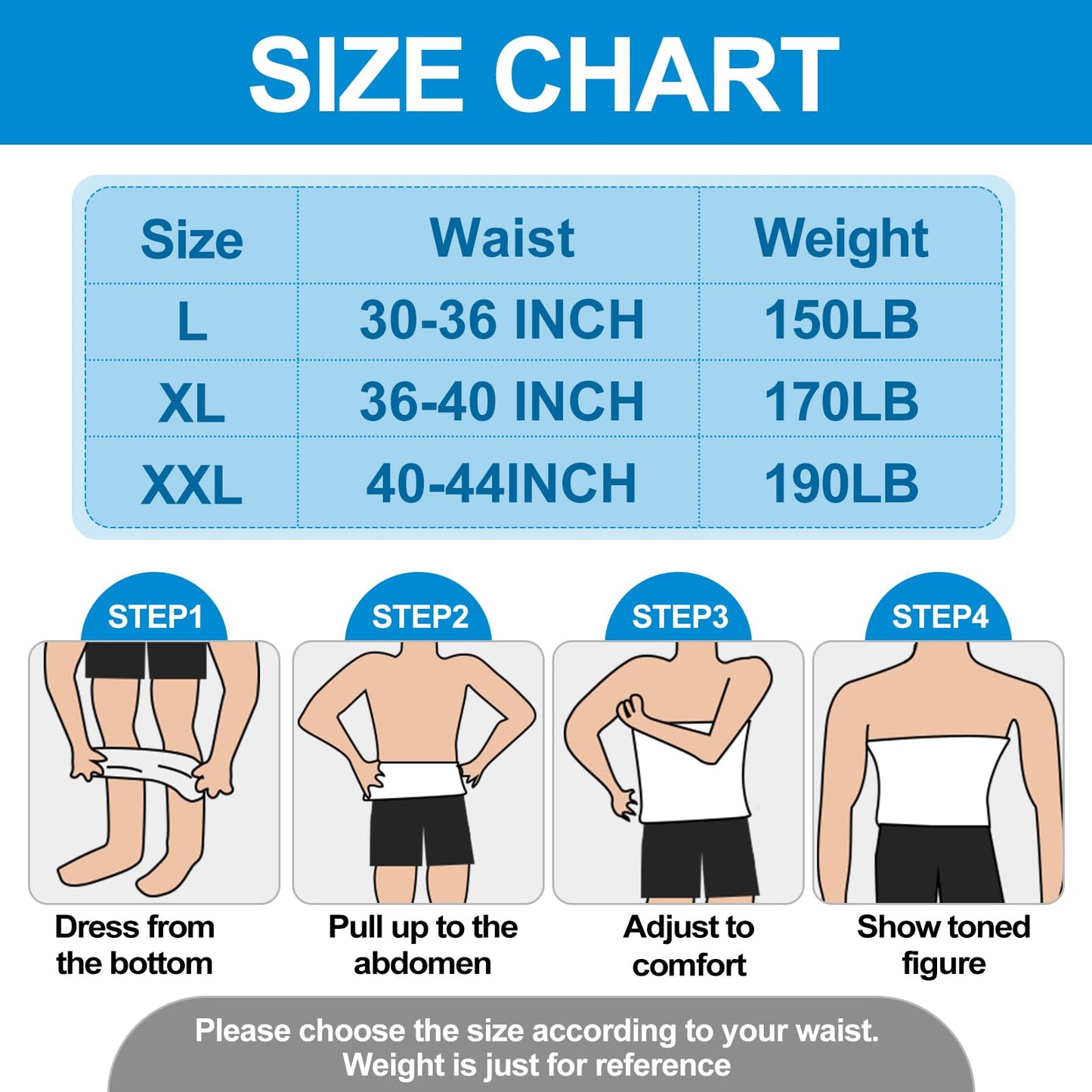 Sintege Men's Waist Control Belt Shaping Band Firm Tummy Control Shapewear Compression Waist Cincher Slimming Body Shaper (L) Black, White