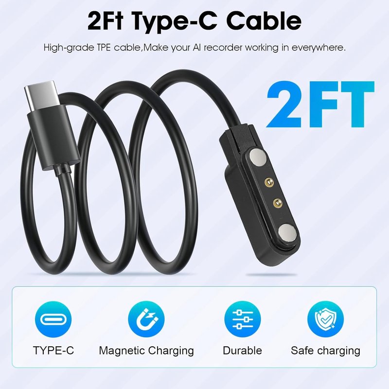 Compatible for EpochTec Smart Glasses Charger, Charging Replacement Cable Compatible for EpochTec Q8-609D Smart Glasses (Black, Type C)