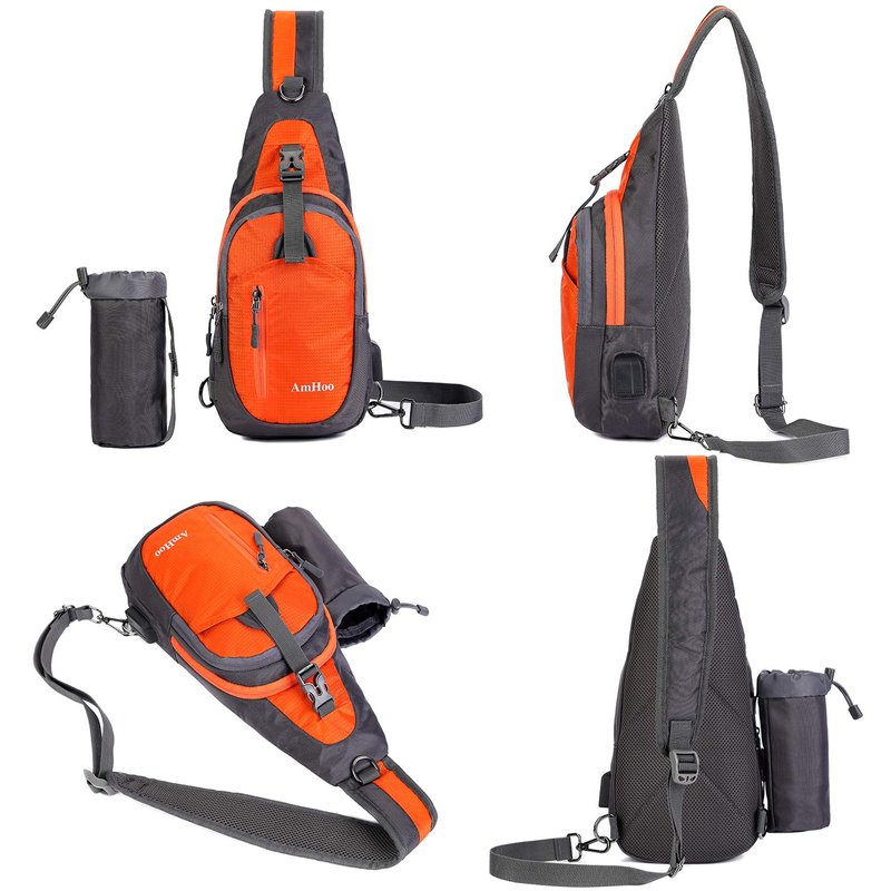 AmHoo Sling Backpack Chest Shoudler Crossbody Bag Water Resistant Hiking Daypack Small Orange