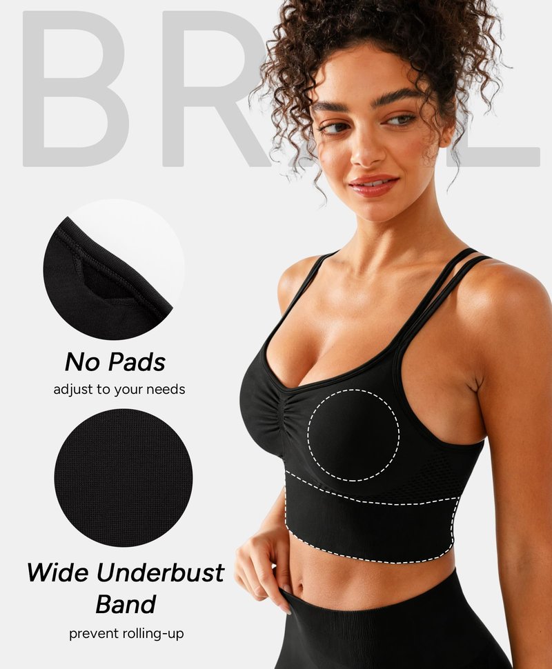 BRXL Womens Sports Bras Longline Strappy Sports Bra Low Impact Workout Sports Bra Black Unpadded Sports Bras Black S