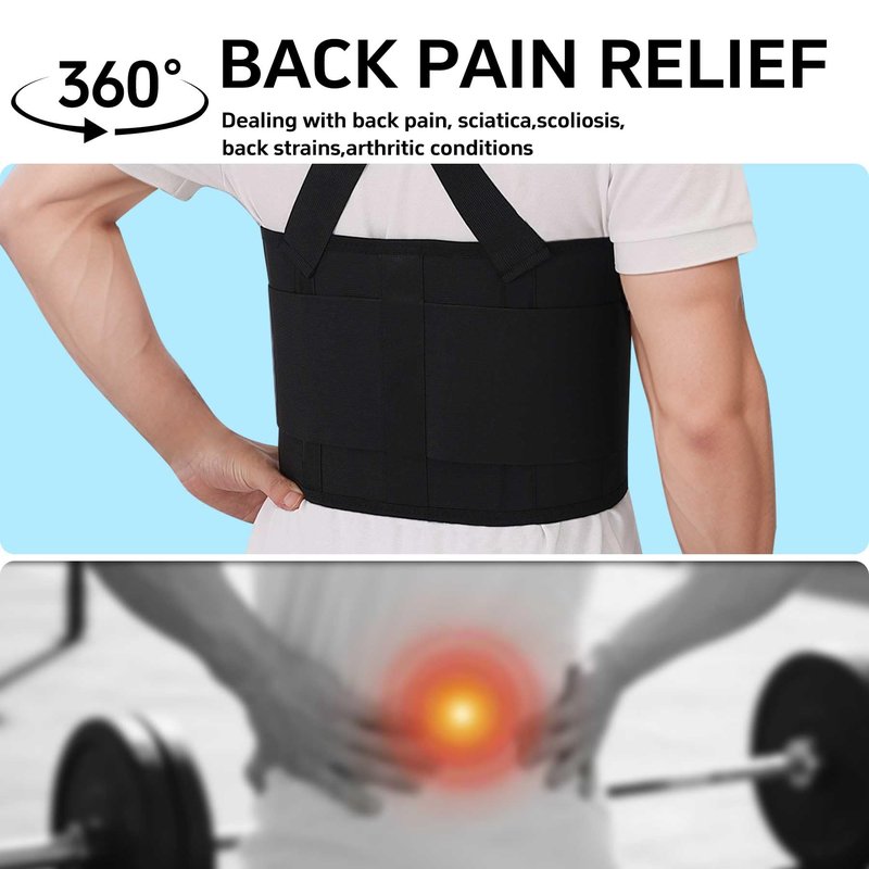 Ycctvar Work Back Brace for Men and Women Shoulder Straps Pain Relief Lower Support Belt With Suspenders Adjustable Workout Warehouse Heavy Lifting Safety Protection Construction Moving Black Large