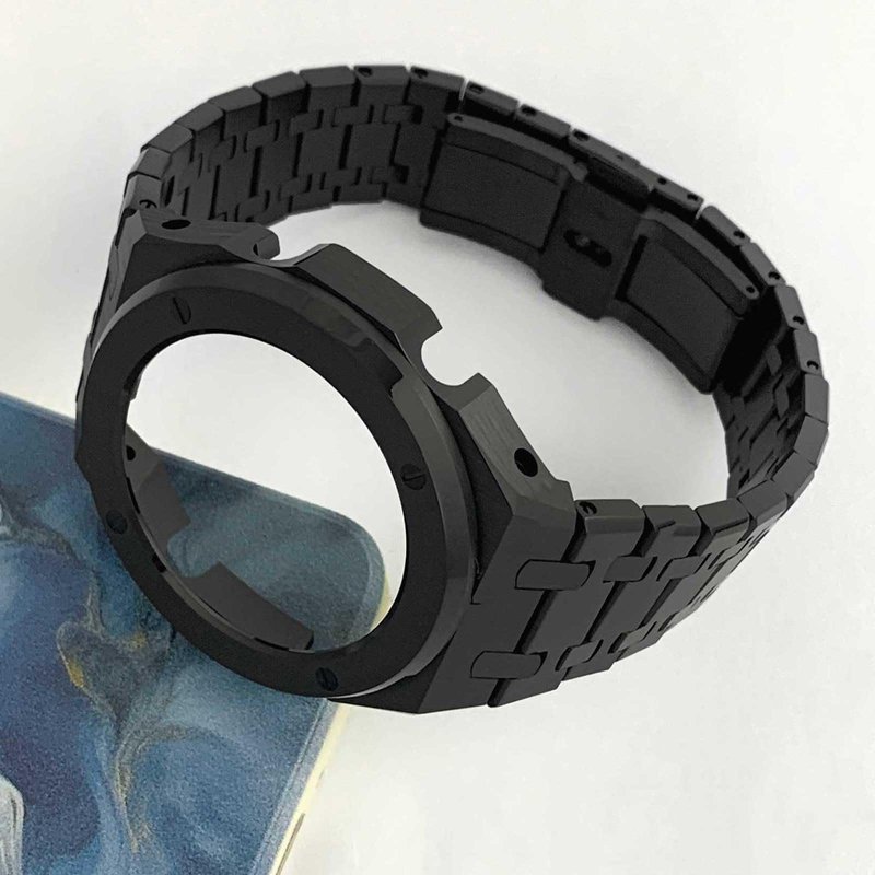 SRDZ Ga2100 Band Case Strap Mod Kit,Round Ring Metal Bezel 316L Steel Modify Custom Parts Compatible With Casioak G-shock Ga-2100/Ga-2110/GAB-2100 (Silver)