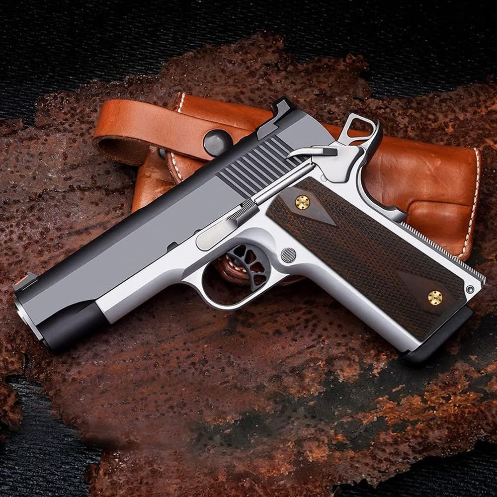 1911 Wood Grips - Checker Diamond Cut or Honey Comb Texture | Full Size with Gold Screws & Ambi Safety Cut