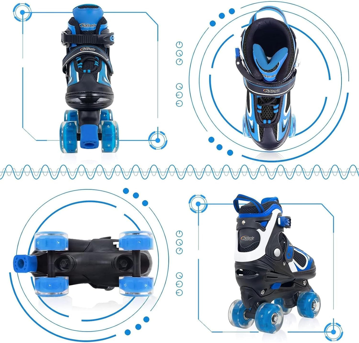 Kids Roller Skates - Adjustable Quad Skates with Light-Up Wheels | 4 Sizes for Boys & Girls