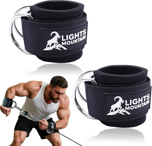 Adjustable Wrist Cuffs for Cable Machine Attachments - Padded Straps with Dual D-Rings for Forearm & Arm Training