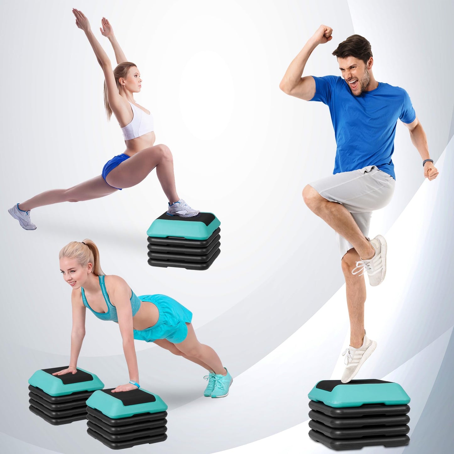 Smartxchoices 16 Inch Adjustable Aerobic Stepper Exercise Workout Step Platform Bench with 4 Risers 4"-6''-8''-10''-12' Height for Home Gym Fitness Training High Step Aerobics Platform, Green