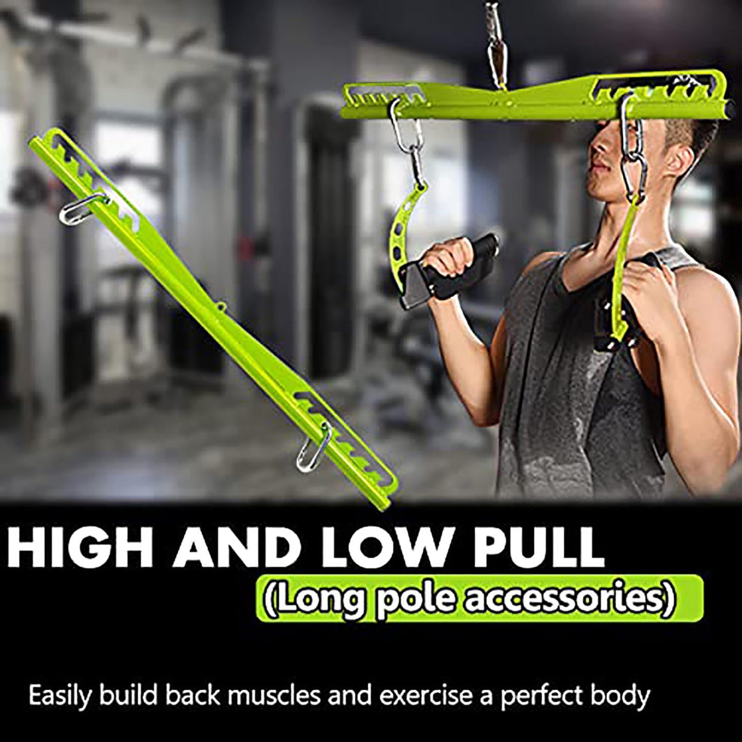 Home Gym Fitness Spreader Bar, Multi-Grip Wide Lat Pull Down Bar, Neutral Grip Handle, Lat Pulldown Attachments Long Bar for Cable Pulley System Mahine, T-bar Row Landmine Attachment (SP-LONG BAR)