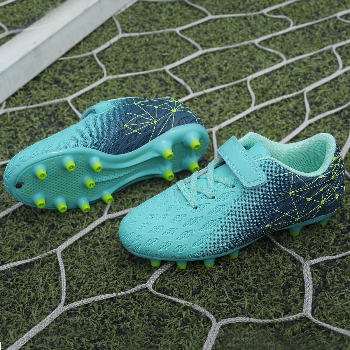 brooman Kids Firm Ground Soccer Cleats Boys Girls Athletic Outdoor Football Shoes (11.5,Green Navy)