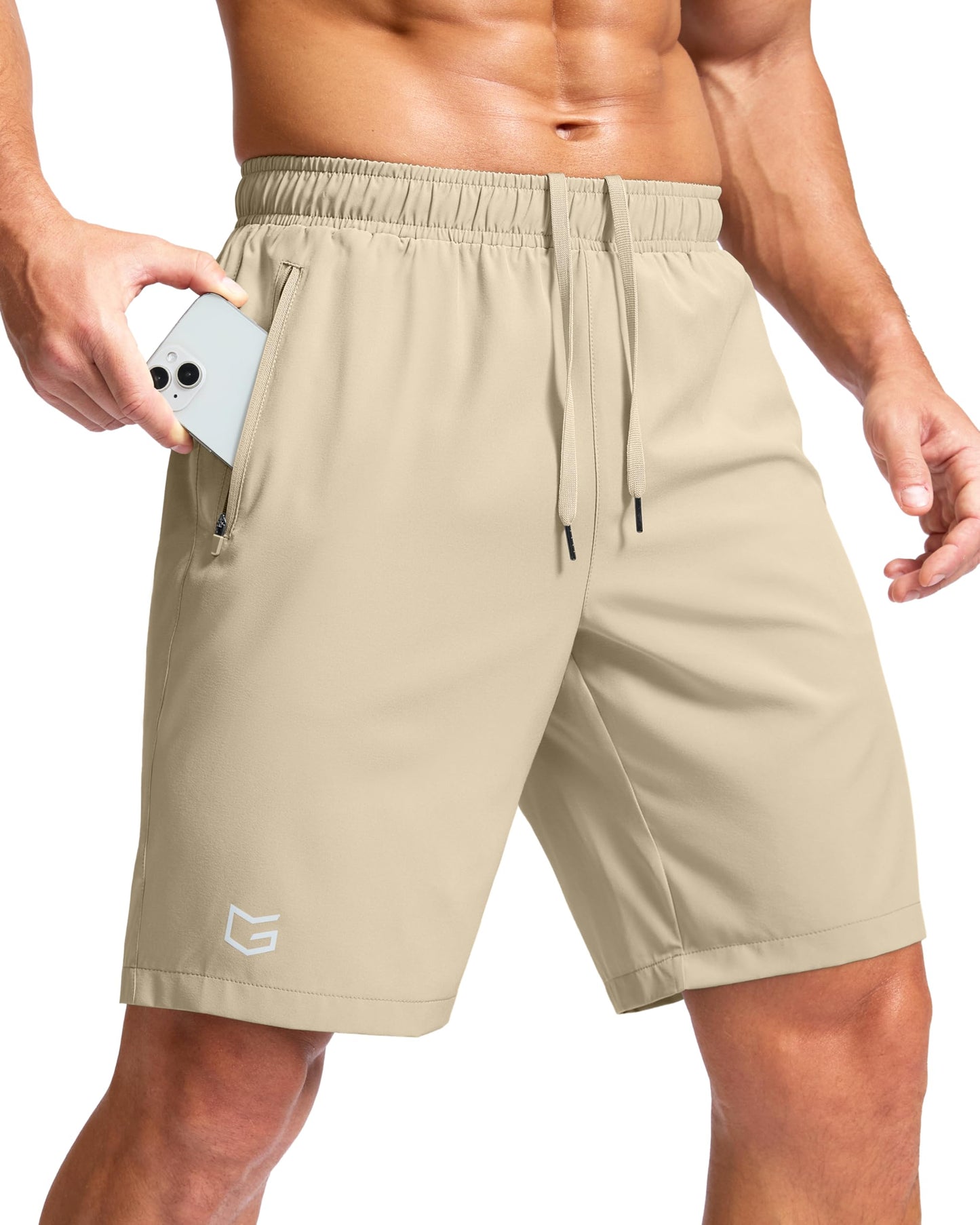 G Gradual Men's Athletic Running Shorts with Zipper Pockets Quick Dry 7"/ 5"/ 9" Workout Gym Shorts for Basketball Hiking(Khaki,9XXXL)