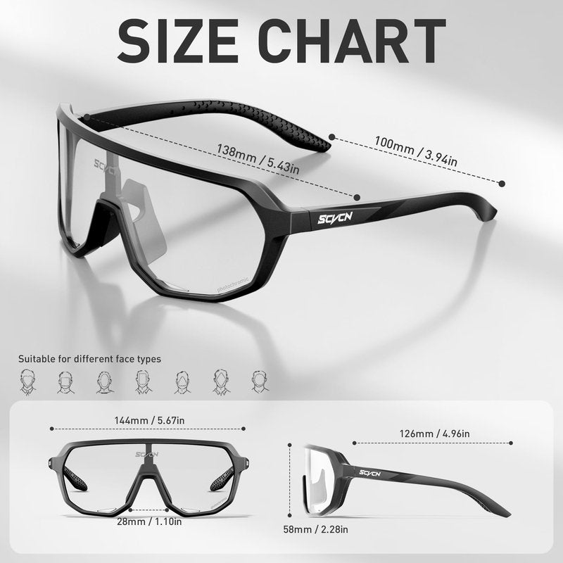 SCVCN Photochromic Cycling Glasses Men Women Clear Sports Sunglasses UV400 Protection for Cycling Running Baseball mtb Driving mountain bike Golf and other outdoor sports 501