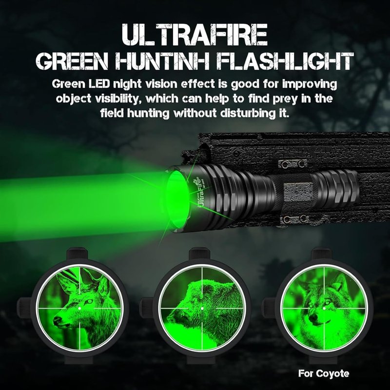 10W Green Hunting Flashlight - Ultra Bright LED Tactical Light for Night Hunting | 273-Yard Range, Single Mode