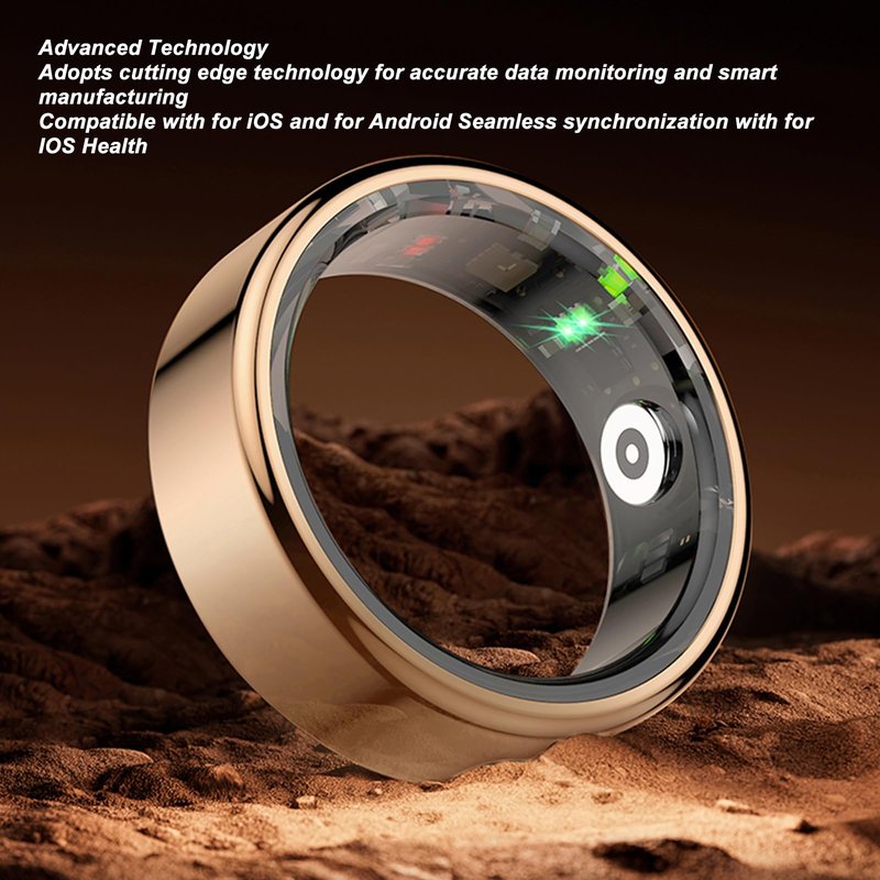 ASHATA Smart Ring Fitness, IP68 Waterproof Wearable NFC Smart Ring Sleep Tracking Body Temperature Monitor Pedometer Tracking Ring Ebook Page Turning Music Control (8), Rose Gold, ASHATAyn5qc03osi-15