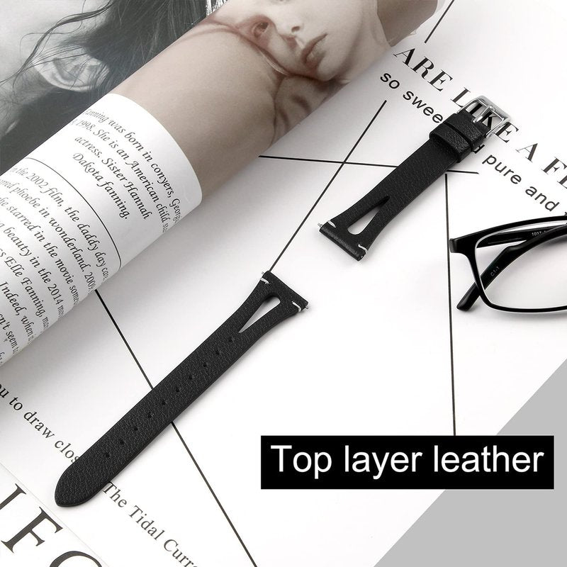 Lamshaw Compatible with Dyurwa P97 & Soudorv P97 Smart Watch Band, Slim Vintage Leather Strap, Black, 5.5' - 7.5'