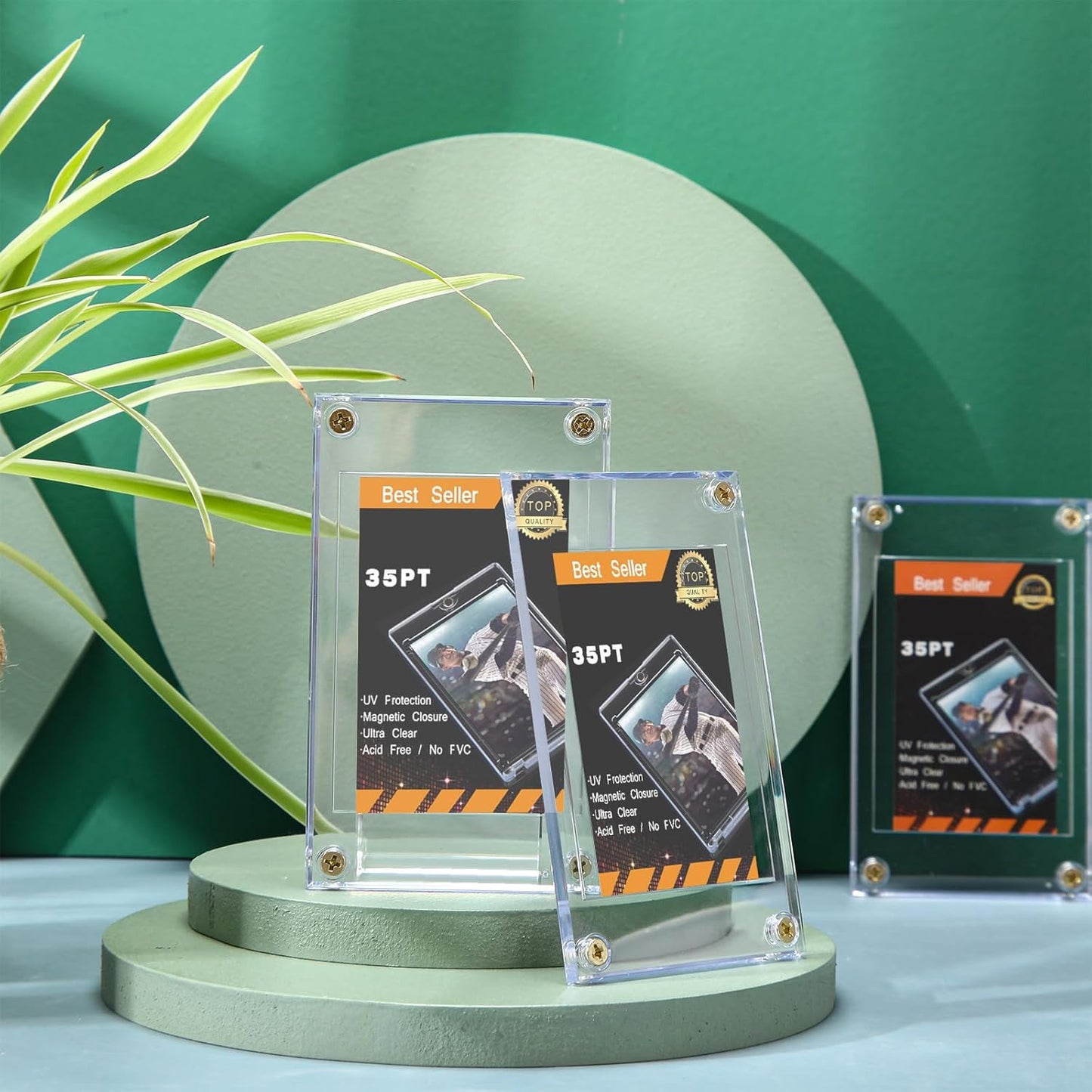 Trading Card Protector - 10 Acrylic Holders for Baseball & Football | 35 Pt Clear Display