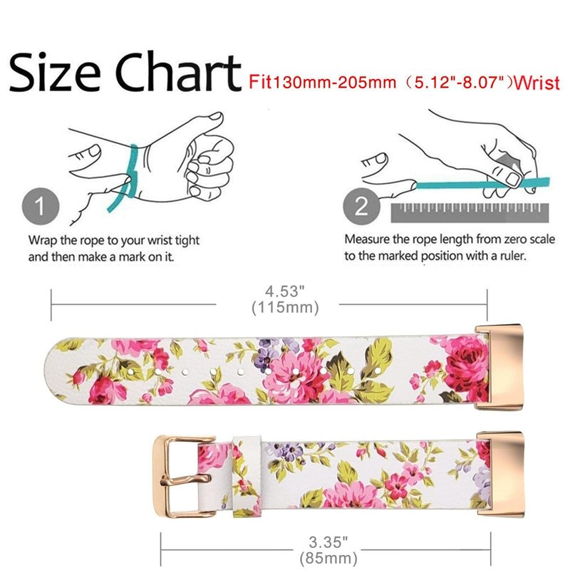 Abanen Leather Bands for Fitbit Charge 5, Floral Print Soft Leather Women Wristband Strap with Stainless Steel Quick Release Compatible with Fitbit Charge 5 (White)