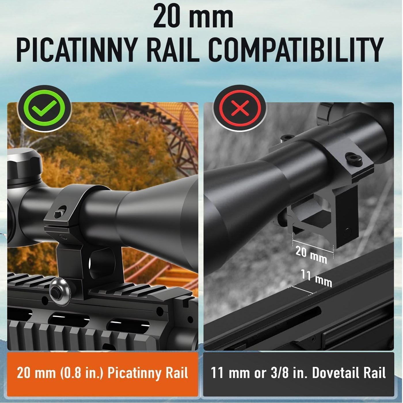 Rifle Scope 3-9X40 - Illuminated Red/Green Optical Rangefinder | Fits 20mm Mounts