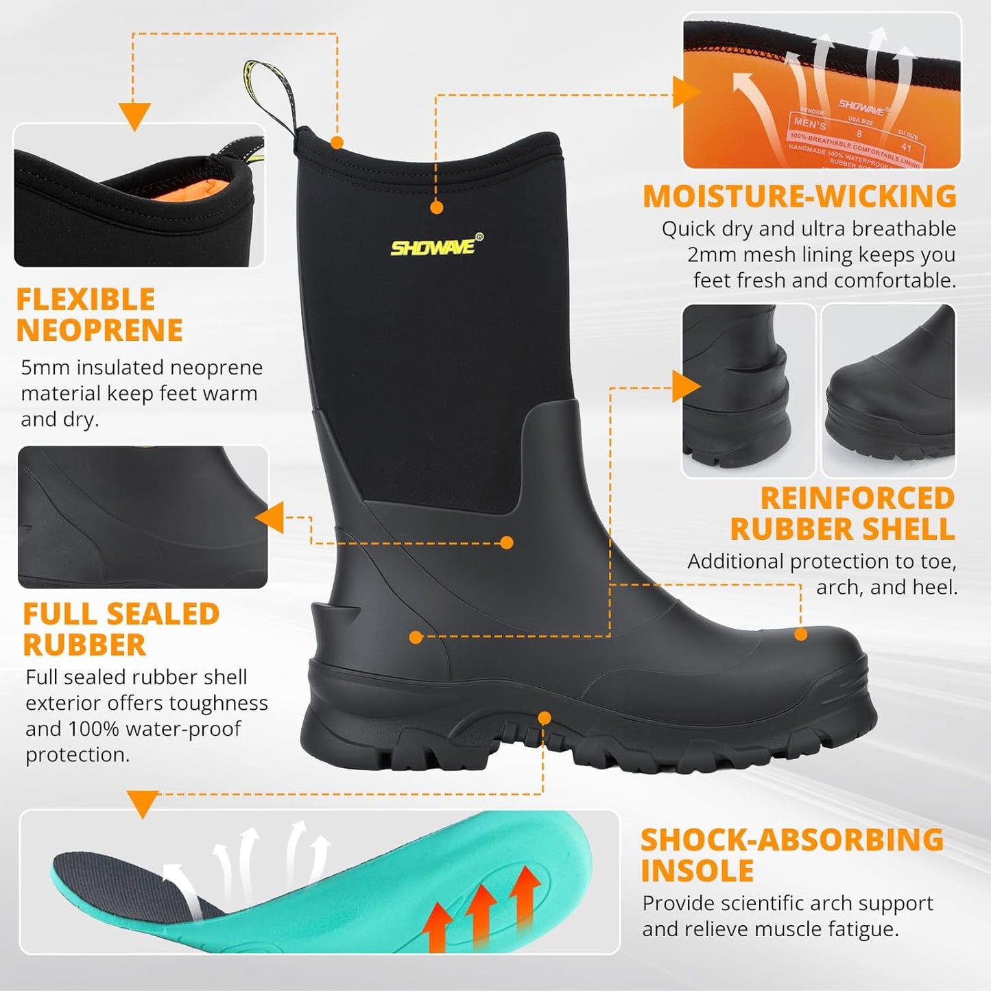 Men's Waterproof Mid-Calf Rain Boots - Insulated Rubber for Gardening & Outdoor Use
