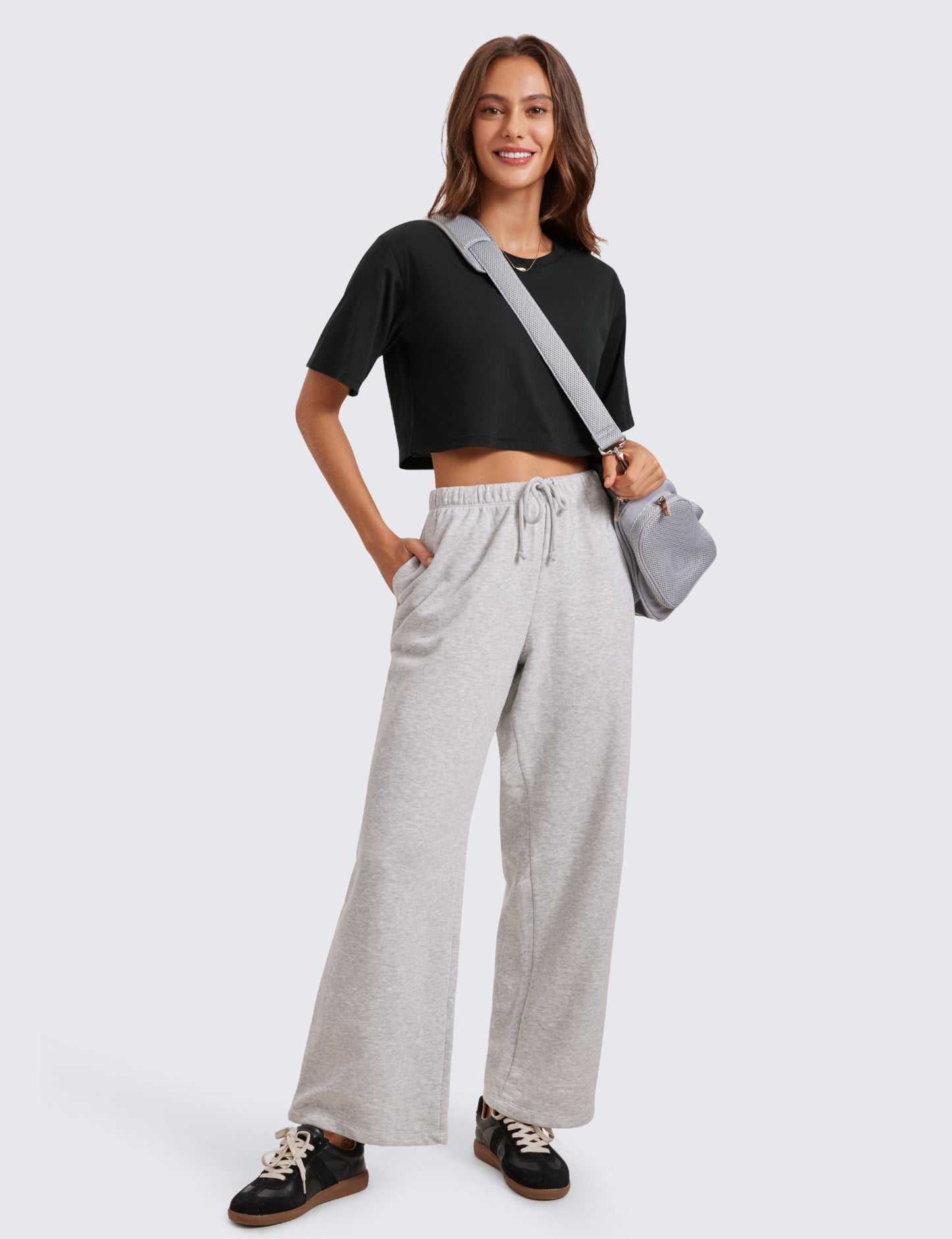 CRZ YOGA Pima Cotton High Neck Crop T-Shirt Black Medium