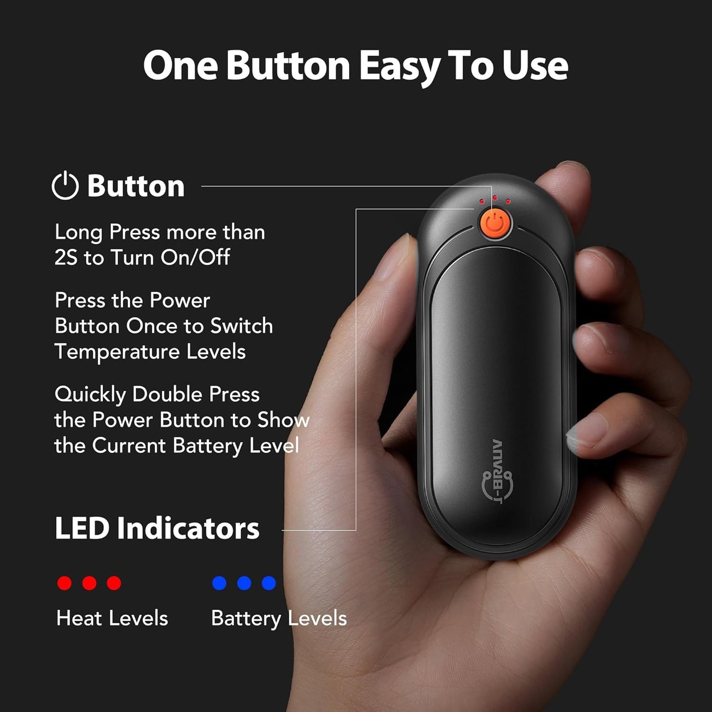 Rechargeable Hand Warmers - 5 Levels Double-Sided Heating | 10000mAh Charging Case, Portable Pocket Heater for Winter Outdoor Activities