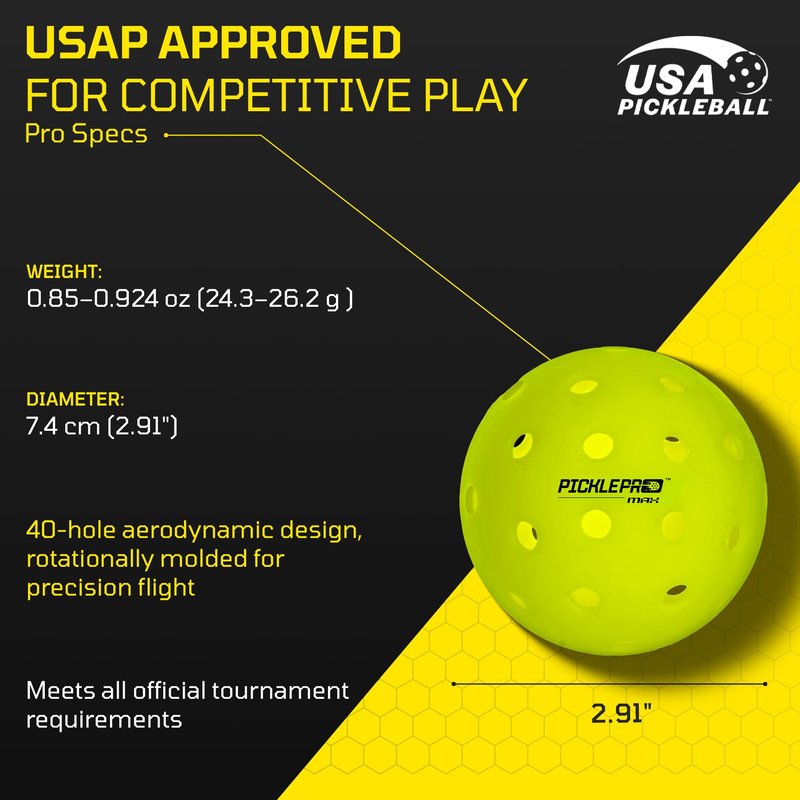 Rotationally Molded Pickleball Balls Outdoor – USAPA Tournament Pickleballs 40-Hole LDPE Design for Precise Control, Durable Seamless Pickle Balls for Competitive & Recreational Play, 12-Pack