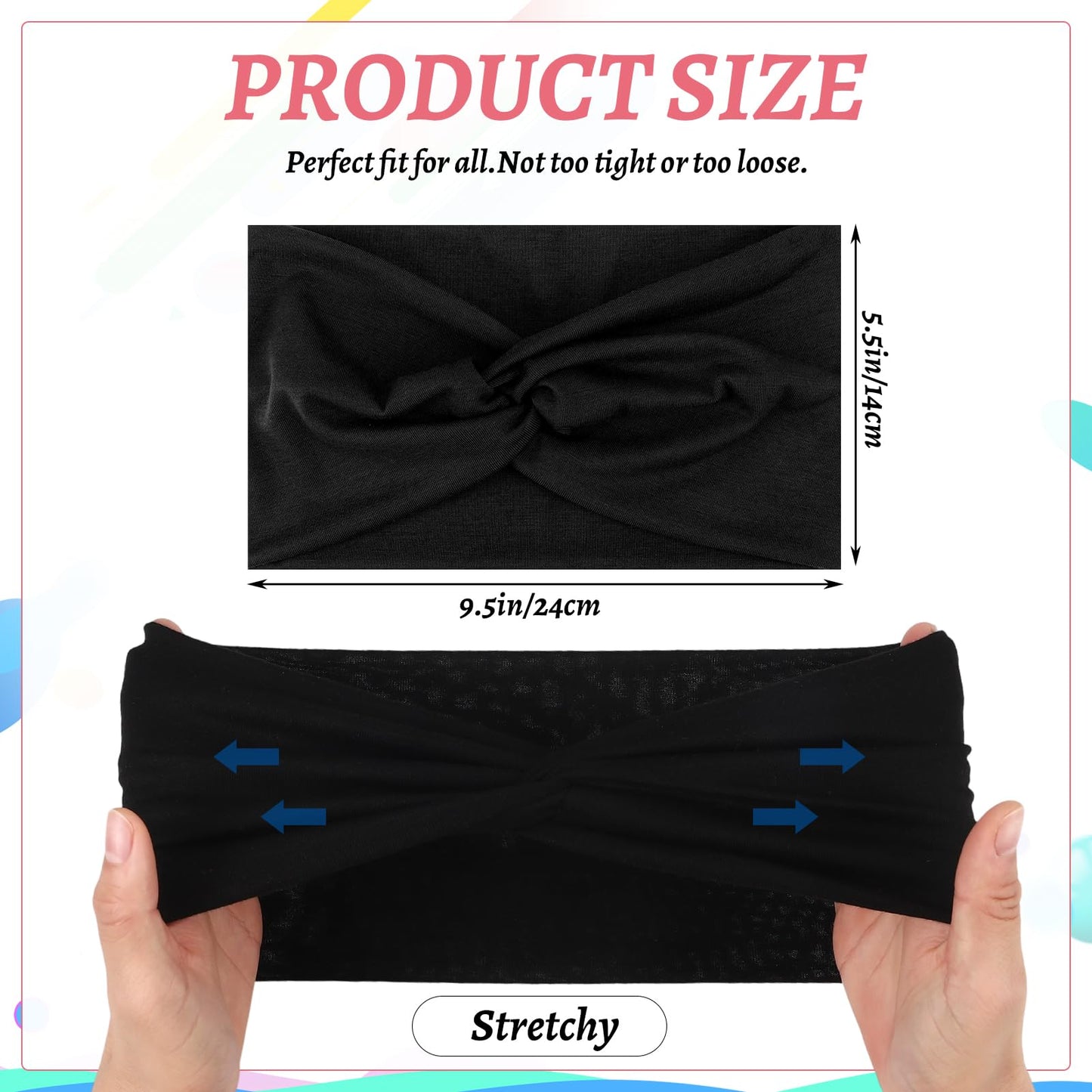 ZhouBoat 9 Pcs Stretchy Headbands for Women Non Slip Wide Elastic Head Bands Soft Twist Knotted Headbands Sports Sweat Bands for Daily Life Spa Yoga Workout Running Gym