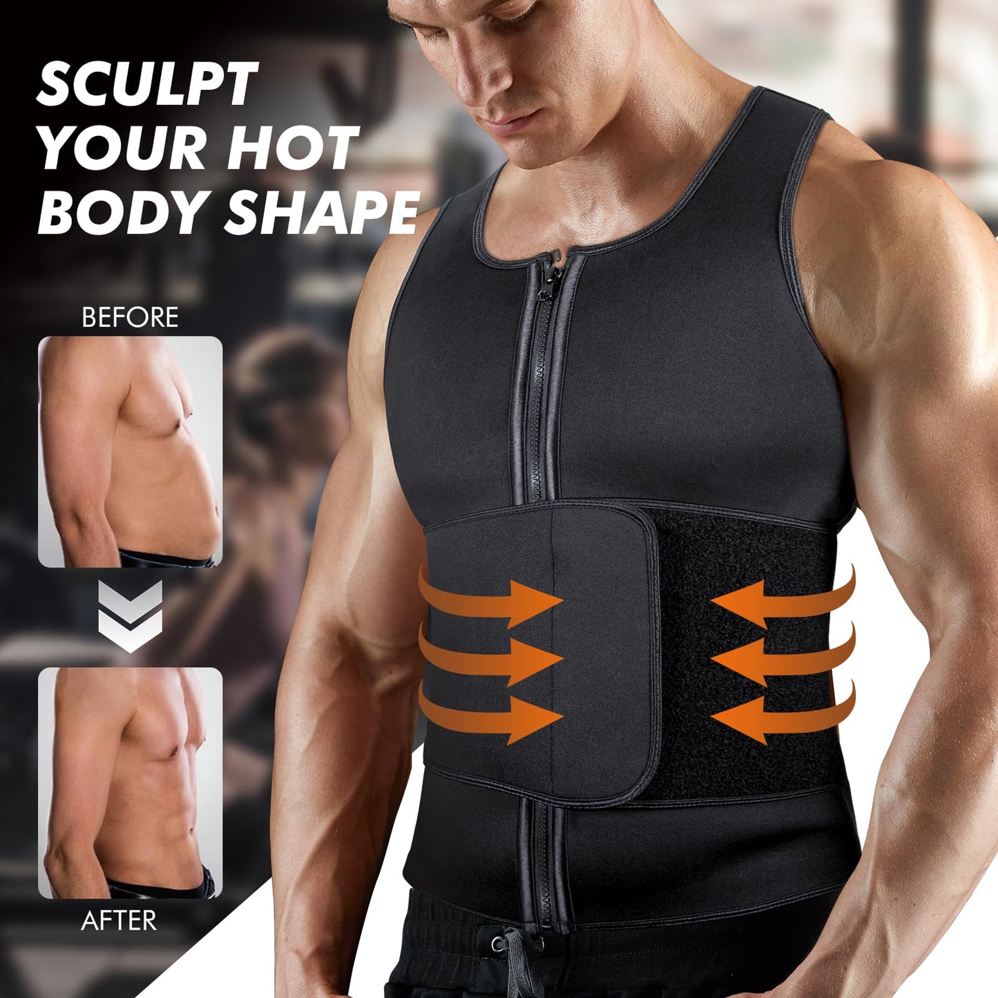 A+ Choice Sauna Vest Waist Trainer for Men - Mens Sauna Suit Large Sweat Belt Body Shaper for Gym Workout Exercise Faja Para Hombre Size Small