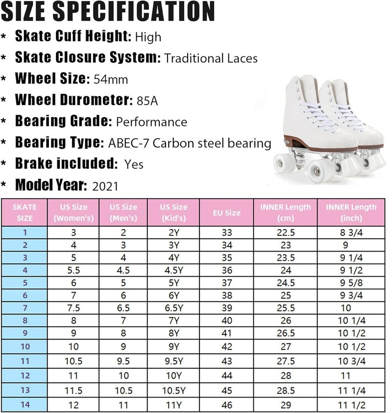 Besketo Classic High-top Roller Skates, PU Leather, Four-Wheel, Indoor/Outdoor, Beginner