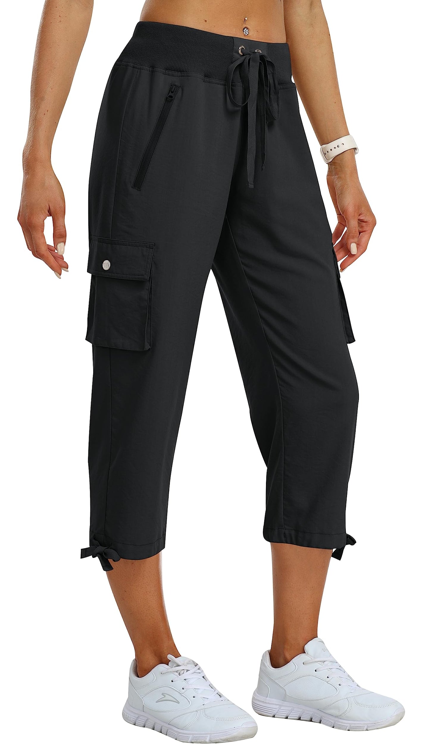 MoFiz Women's Cargo Capris Pants Loose Fit Casual Hiking Pants Lightweight Quick Dry Travel Summer Pants for Women Black XL