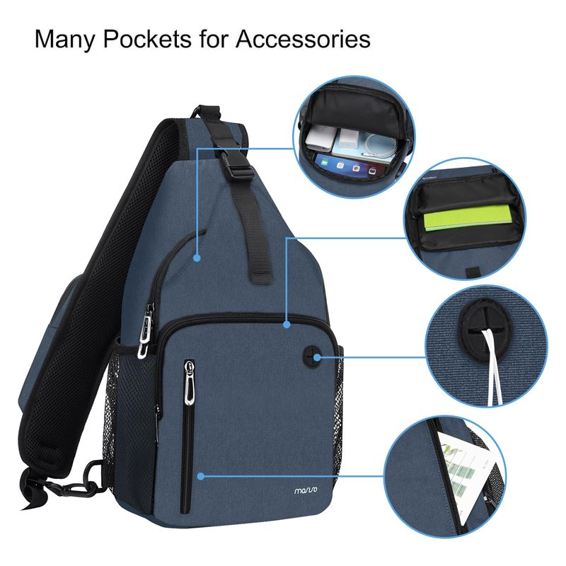 MOSISO Sling Backpack Bag, Crossbody Shoulder Bag Travel Hiking Daypack Chest Bag with Front Square Pocket&USB Charging Port, Haze Blue