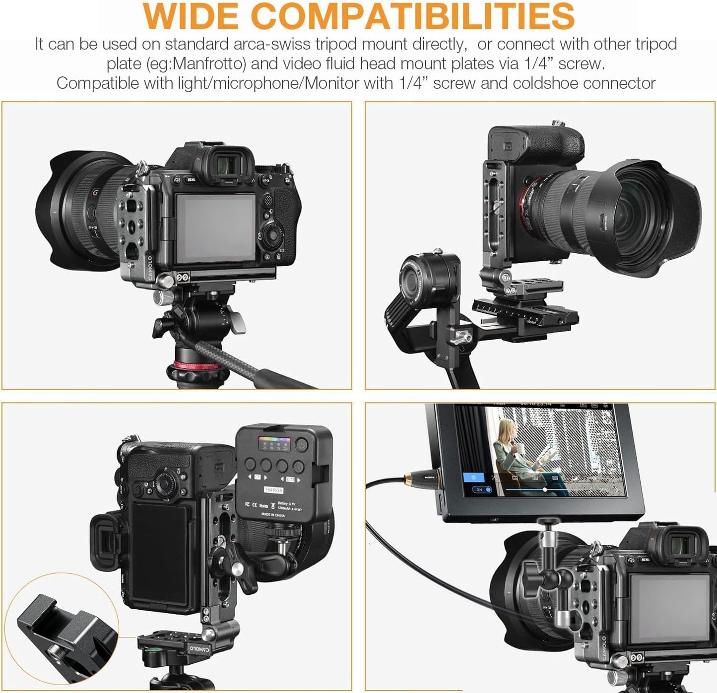 Foldable DSLR Camera L Bracket - Vertical & Horizontal Tripod with Quick Release Plate | Compatible with Canon, Nikon, Sony