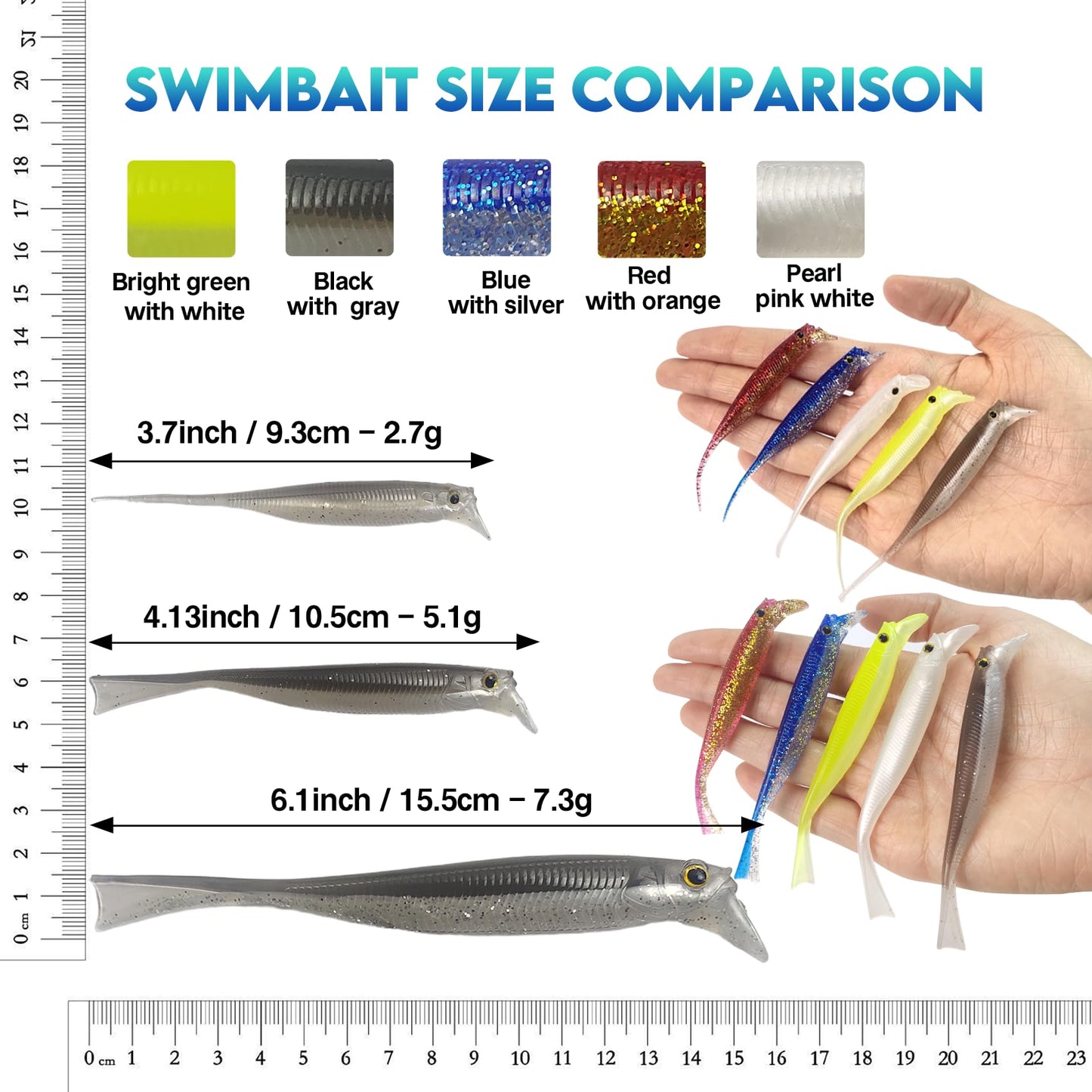 Eupheng 3.5Inches/4Inches/6Inches Soft Plastic Swimbait with Lip, Trimmable Tail, Realistic Mid-Strolling Hover-Strolling Soft Fishing Lures for Bass Fishing