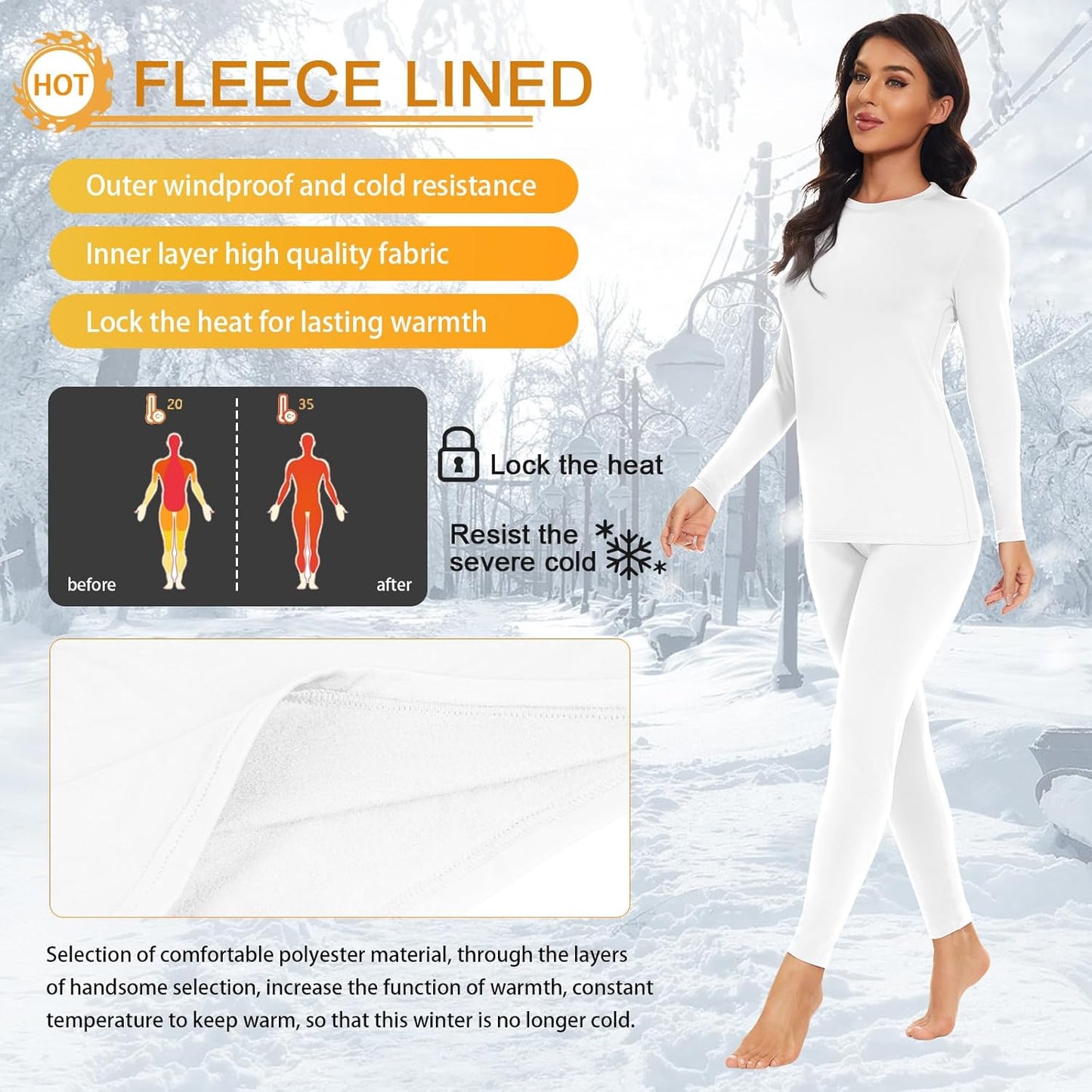 Thermal Underwear Set for Women - Fleece Lined Long Johns & Base Layer Top & Bottom | Cozy Comfort