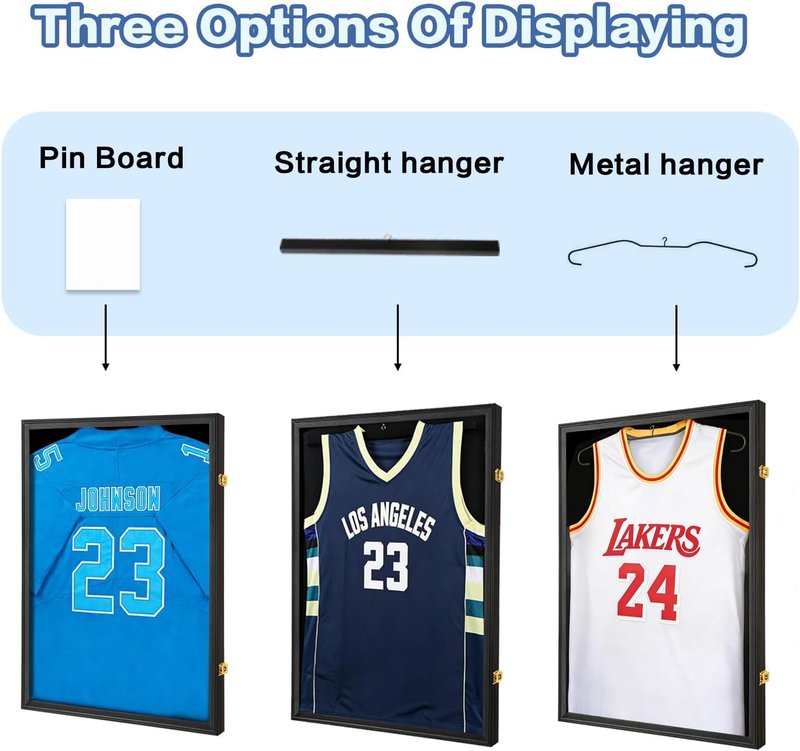 Jersey Frame Display Case - Large Lockable T-Shirt Shadow Box with UV Protection Acrylic | 3 Pack, Matte Black