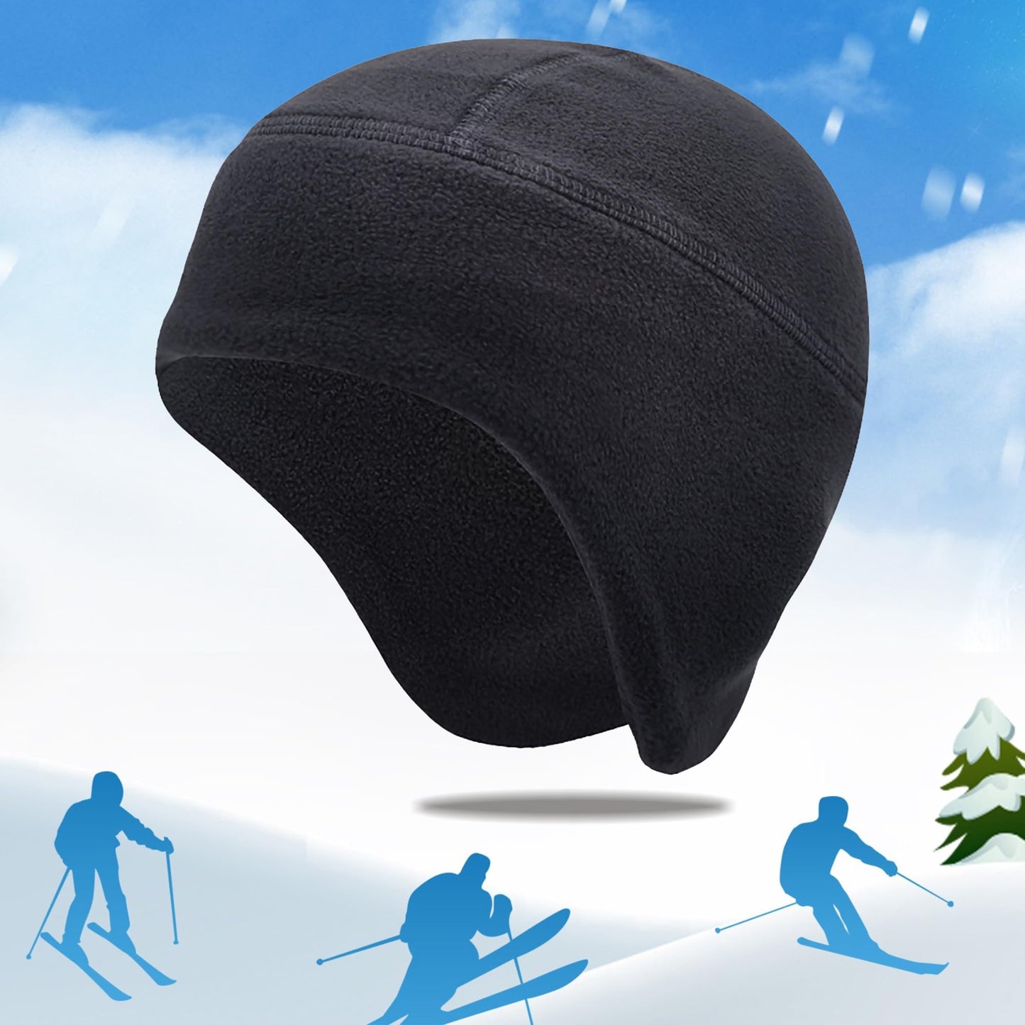 Skull Cap for Winter 2 Pack Men Women Bike Hat Helmet Liner Fleece Thermal Cap Work Athletic Fit Black & Gray