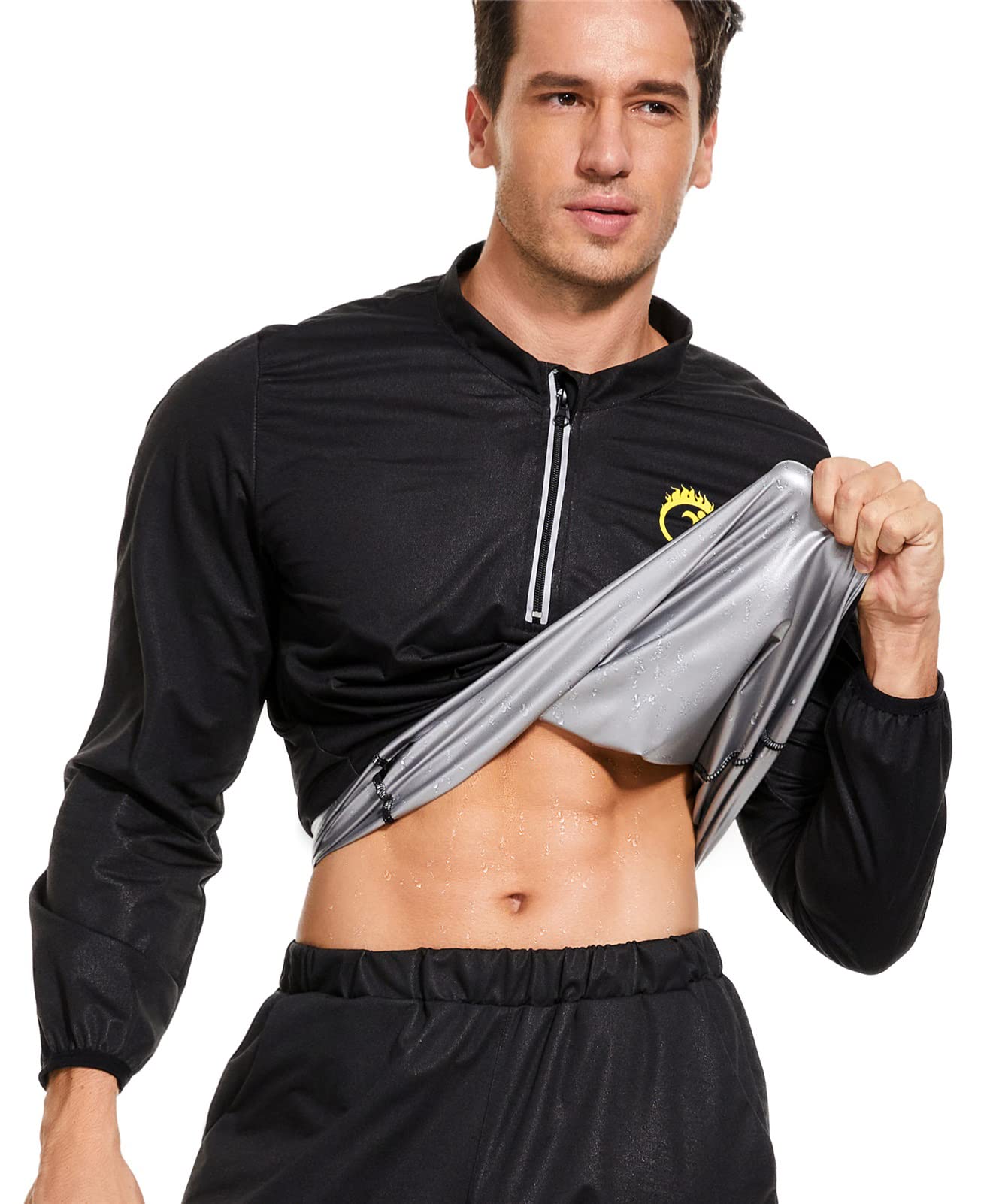 NINGMI Sauna Suit for Men Sweat Jacket Sweating Shirt Long Sleeve Workout Suits Zipper Gym Exercise Fitness