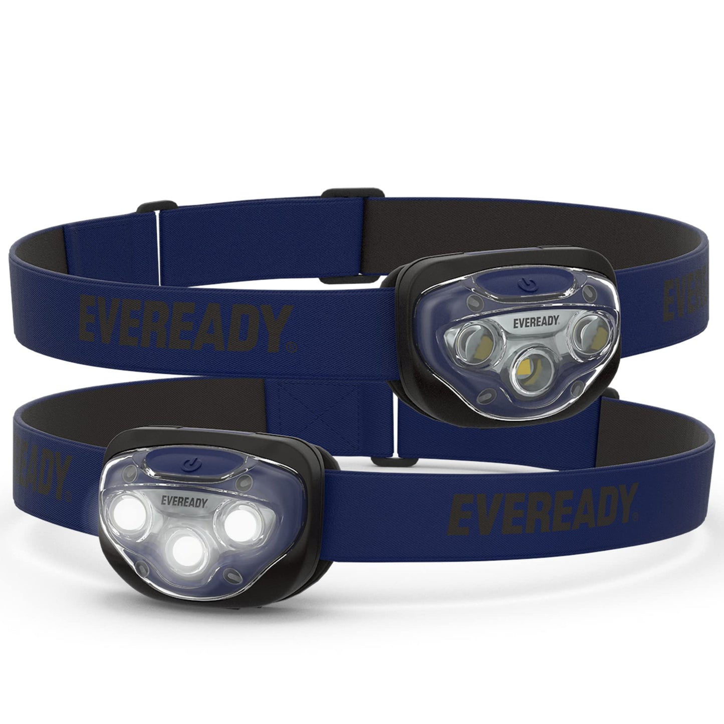 Eveready LED Headlamps (2-Pack), Bright and Durable Head Lights for Running, Camping, Fishing, Emergency (Batteries Included),Navy Blue (2-Pack),Adjustable