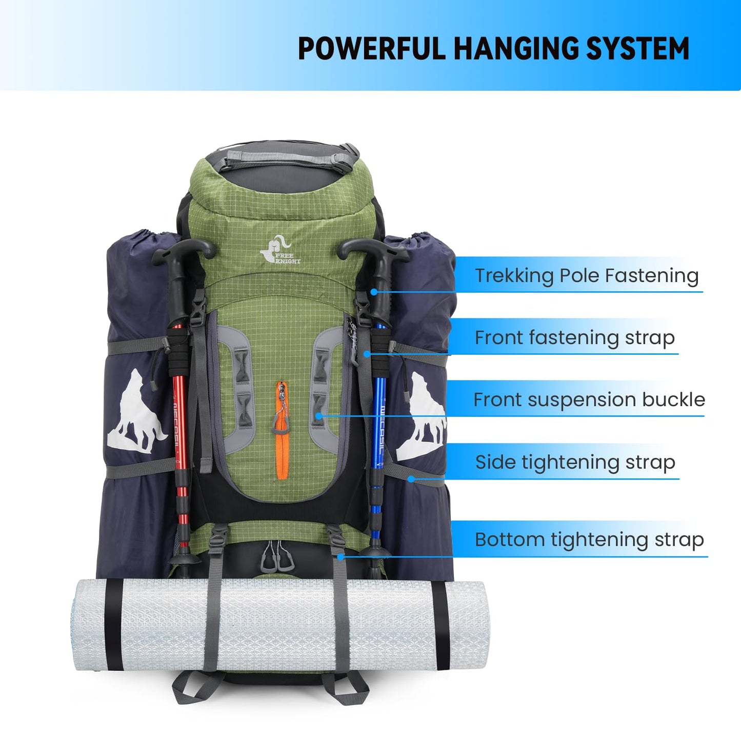 Bseash 80L Waterproof Hiking Camping Backpack with Rain Cover, Lightweight Outdoor Sport Travel Daypack for Climbing Touring (Army Green)