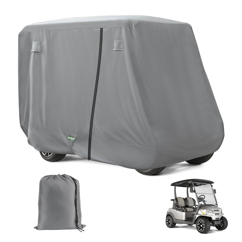 FIXHAWK 2/4 Passenger Golf Cart Cover for Club Car, EZGO,Yamaha Model, 420D PU Oxford Fabrics Waterproof Golf Cart Covers All-Weather Protection Full Cover 3-Zipper (Gray)